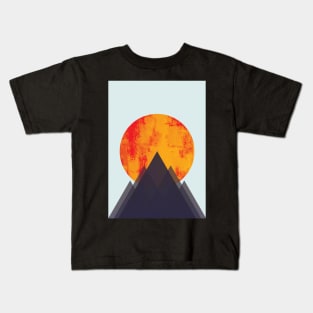 Minimalist Abstract Geometric Sunset at the Mountains Graphic Art Kids T-Shirt